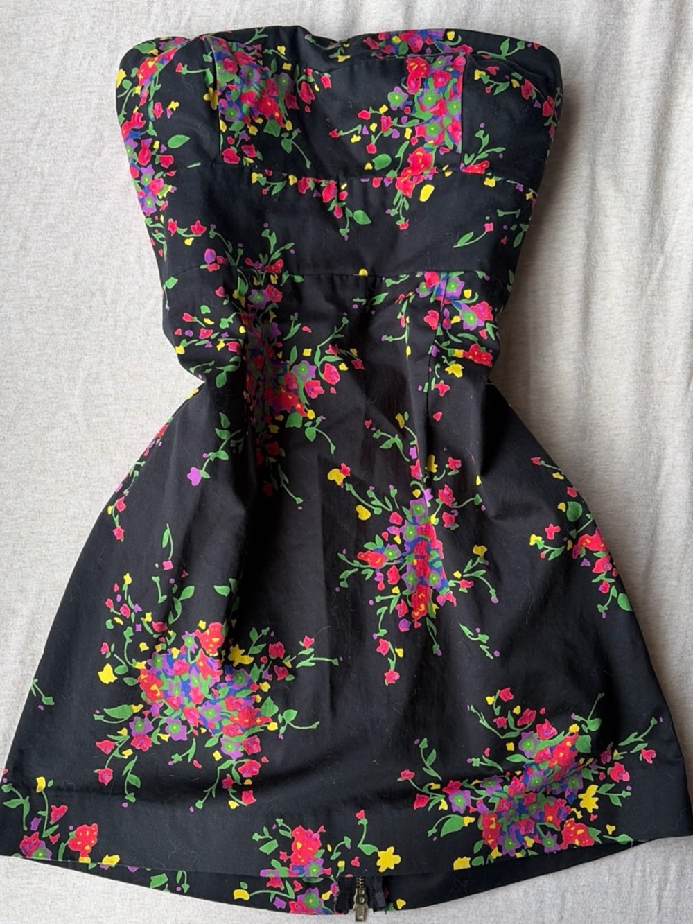 Free People Black Strapless Floral Fit-and-Flare Dress